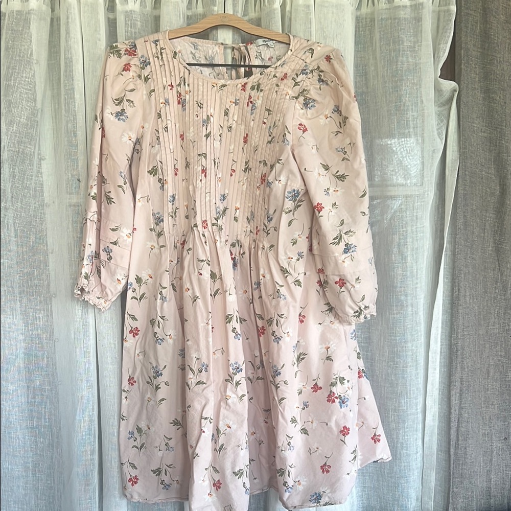 Madewell Pink Smocked Sundress with Bishop Sleeves light pink
